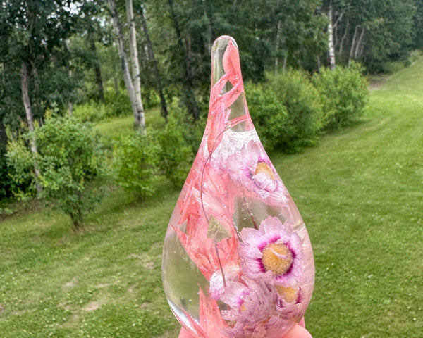 Ring Holder - Blossom Beauty Pink Straw Flowers & Botanicals in Resin
