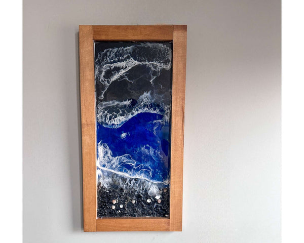 Ocean Art - Midnight Coastal Waves Stunning Black Ocean Resin Wall Art