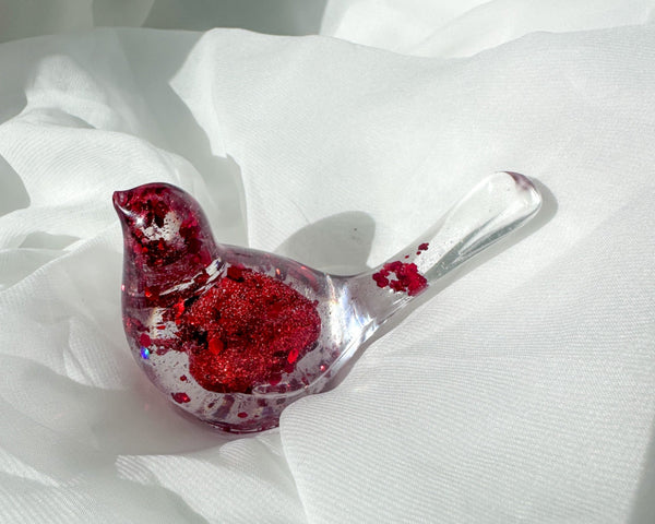 Lovebird Resin Figurine: Unique Handmade Bird Decor with Red Hearts