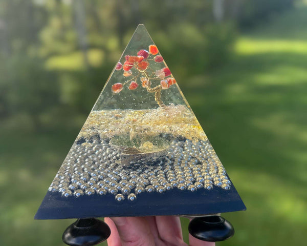 Gemstone Tree of Life Orgonite Pyramid with Citrine & Carnelian