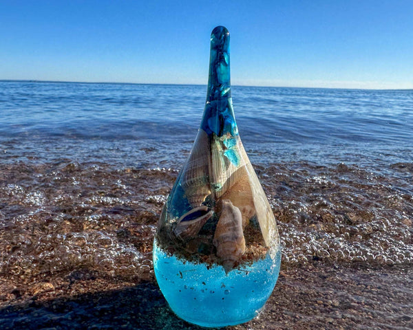 Beach Insipred Water Droplet - Ocean Decor with Real Seashells & Light