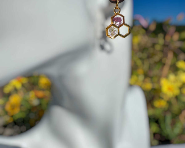 Bee -utiful Handcrafted Bee Drop Earrings with Honeycombs & Wood Studs