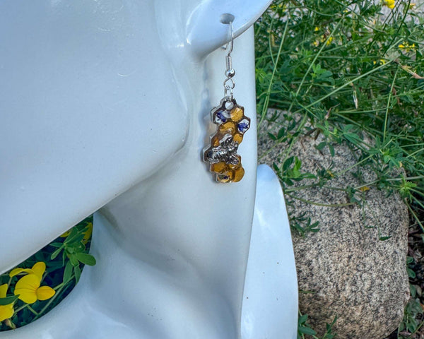 Handmade Honeycomb Dripping Honey Floral Bee Charming Earrings