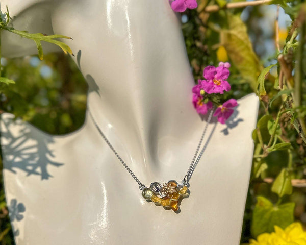 Dripping Honey Honeycomb Handmade Pendant with Gold Bee Charm