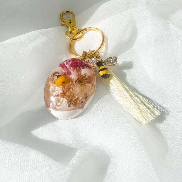Bag Charm / Keychain - Buzzworthy Bloom Keychain with Real Flowers