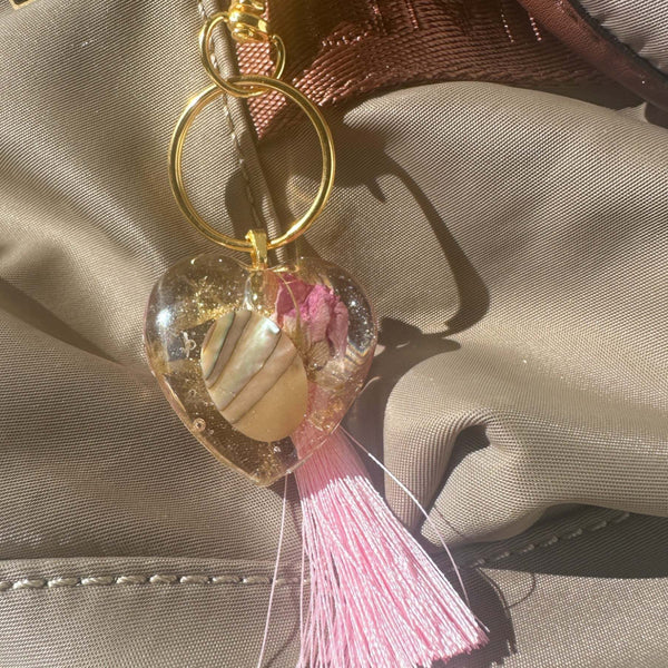 Wild Rose Bag Charm / Keychain - Butterfly Charm & Mother of Pearl