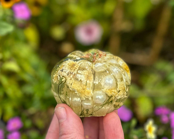 Pumpkin Pearly Blooms - Handmade Resin Pumpkin Floral Home Decor