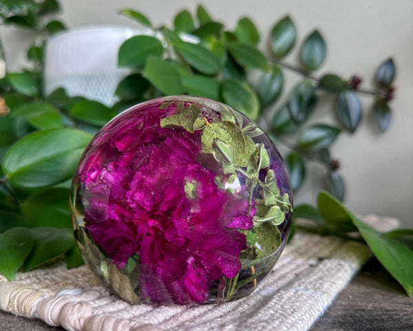 Carnation Eternal Garden: Deep Purple Resin Sphere with LED Light Base