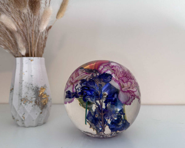 Carnation Garden Sphere - Whimsical Floral Handmade Resin Home Decor