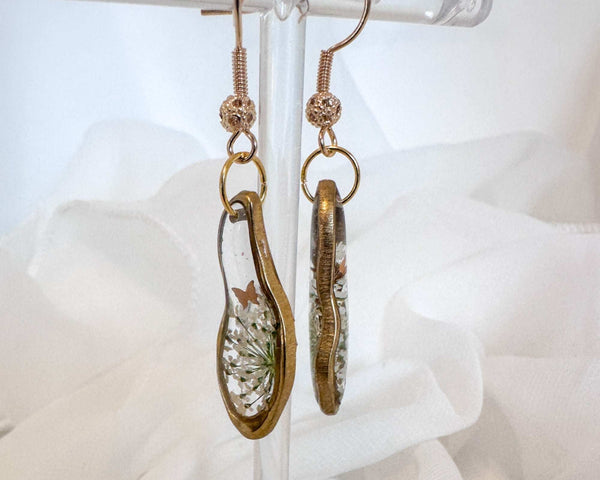 Butterfly Whispers - Handmade Pressed Flower Queen Anne Lace Earrings