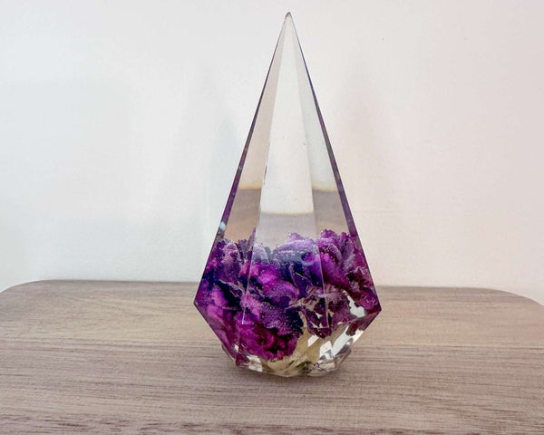 Enchanting Purple Carnation Resin Ring Holder - Handmade Floral Decor