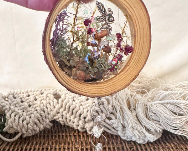 Whimsical Fairy Forest Suncatcher with Real Botanicals & Crystal Prism