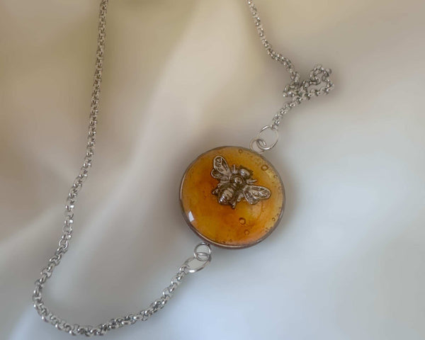 Honey Glow Bracelet - Handmade Silver Bee Themed Honey Bracelet