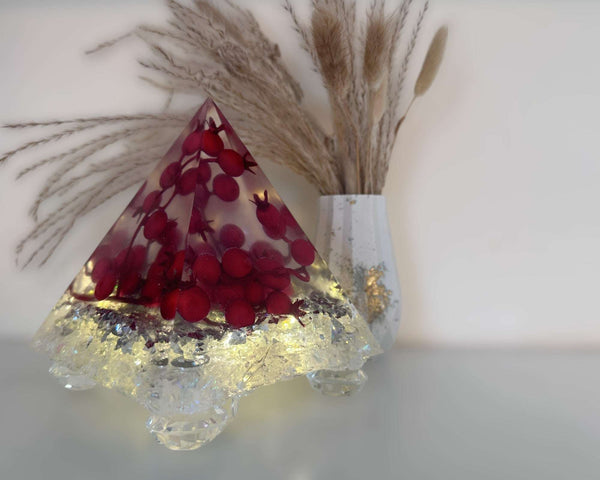 Handmade Berry Red Resin Pyramid - Winter Wonderland Night Decor