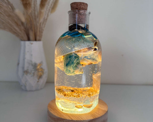 Beach in a Bottle - Handmade Resin Beach Decor with Seashells & Sand
