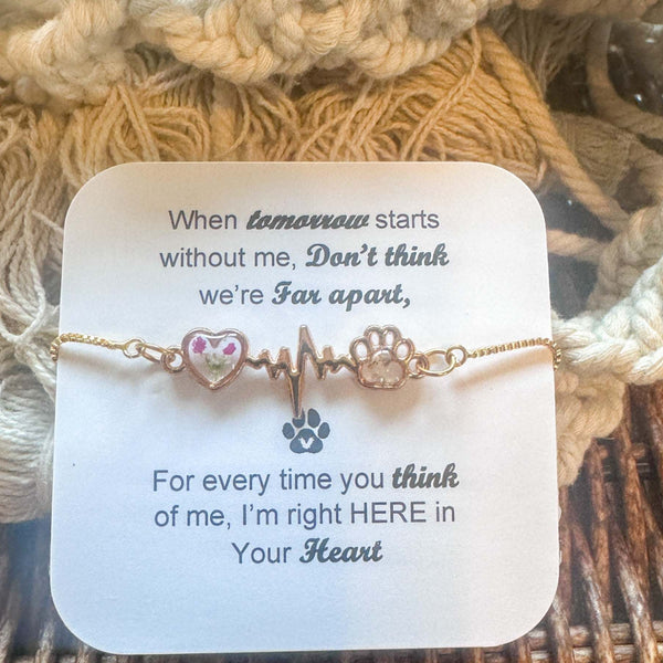 Pet Memorial Bracelet - Handmade Pet Paw & Heart Memorial Bracelet