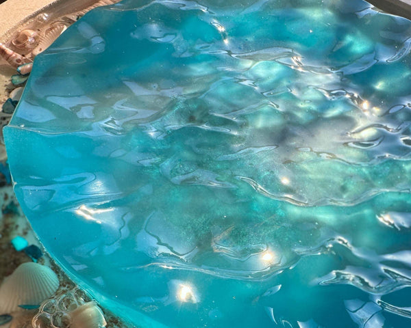 Eternal Summer: Handmade Ocean Portal Resin Wall Art with Seashells