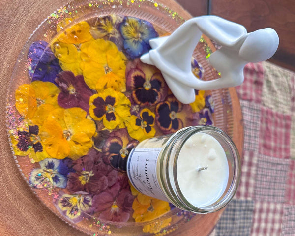Floral Pansy Tray with Real Pressed Flowers Nature-Inspired Home Decor