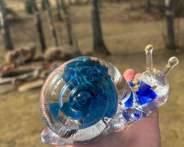 Blue Rose Bloom Snail - Handmade Resin Snail with Dried Blue Rose
