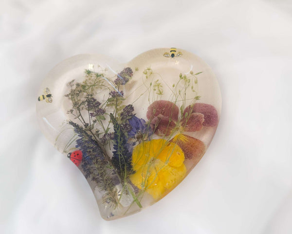 Enchanted Garden Handcrafted Heart Resin Tray with Real Flowers