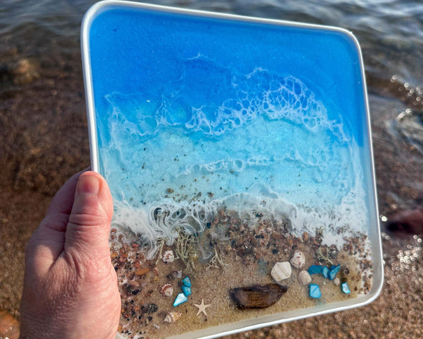 Ocean Dreams Porcelain Tray - Handmade Resin Ocean Tray with Seashells