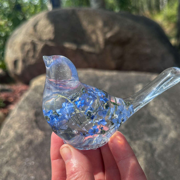 Forget-Me-Not Garden Bird - Handmade Forget-Me-Not Floral Resin Bird