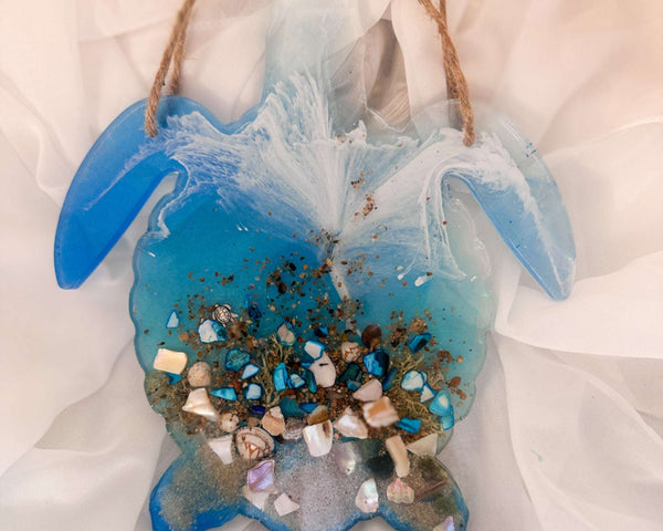 Turtle Wall Hanger - Handmade Resin Turtle Decor with real Seashells