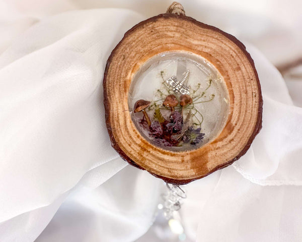 Woodland Magic Crystal Suncatcher - Handmade Wood Slice Forest Charm