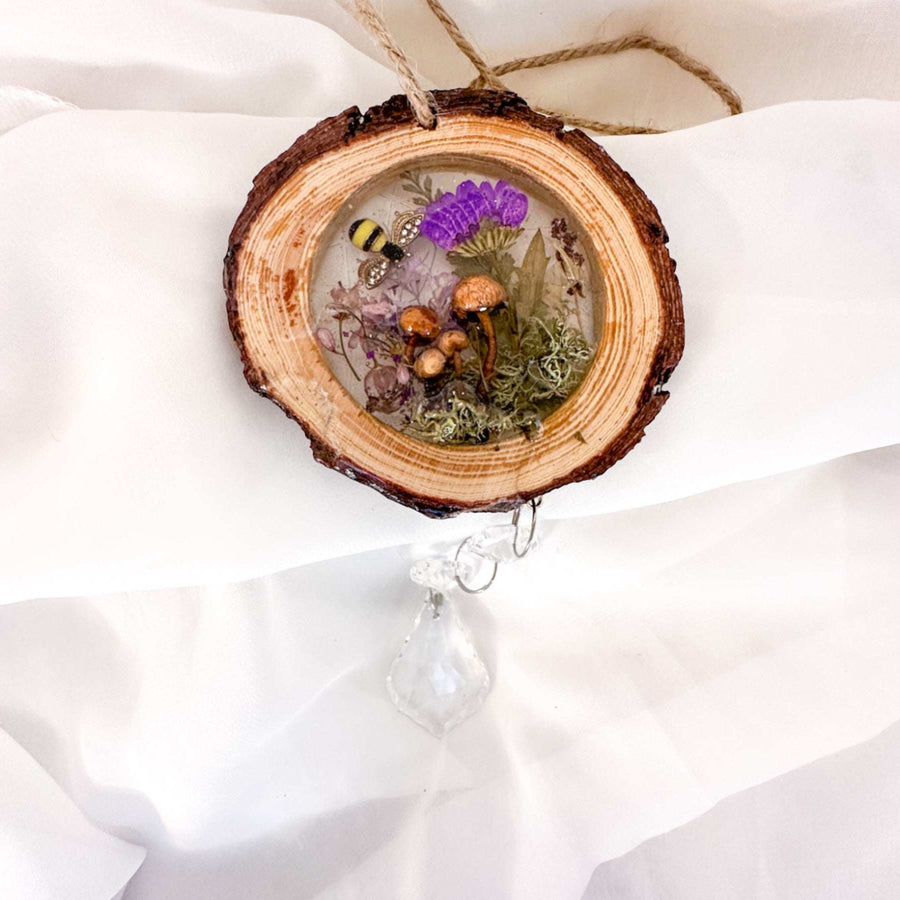 Woodland Magic Crystal Suncatcher - Handmade Wood Slice Forest Charm