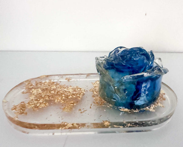 Blue Rose Bloom Tray: Handmade Everlasting Blue Rose Resin Tray