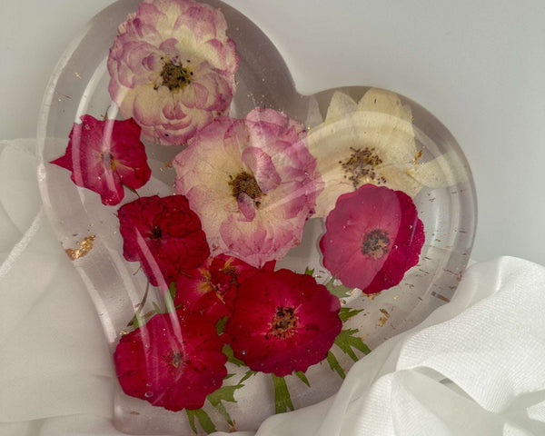 Everlasting Rose Heart Dish: Pressed Floral Resin Heart Home Decor