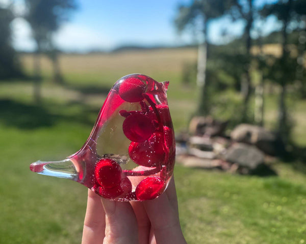 Cardinal Berry Songbird - Handmade Red Berry Cardinal Resin Bird