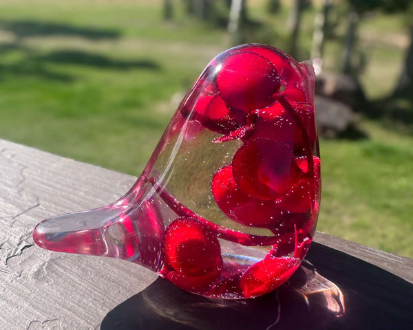 Cardinal Berry Songbird - Handmade Red Berry Cardinal Resin Bird
