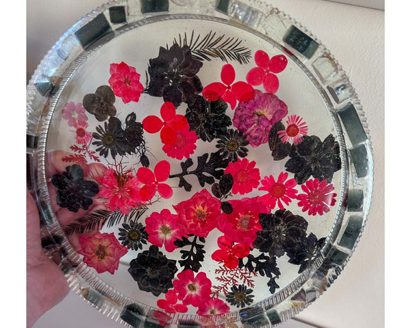 Midnight Bloom Resin Tray - Handcrafted Pressed Flower Tray Decor