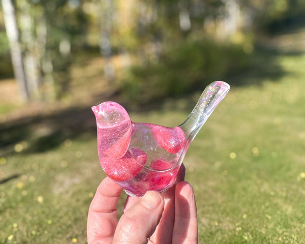 Lovebird Sparkle Figurines - Pink Heart Resin Bird - Handmade Charm