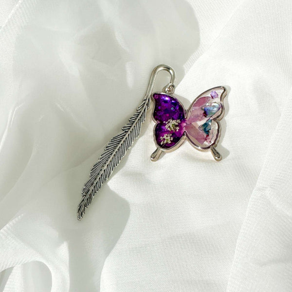 Butterfly Bookmarks- Handmade with Floral Accents & Feather Hook