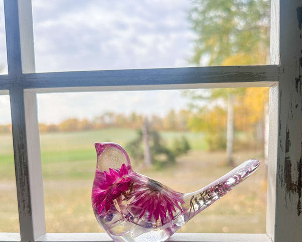 Strawflower Enchanted Bloom Fluorite Gemstone Handmade Resin Bird
