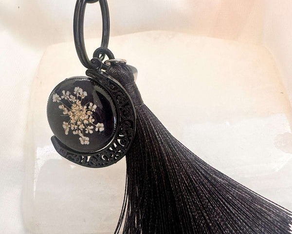 Moon Wish Bagcharm/Keychain - Handmade Rotating Moon Wish & Flowers