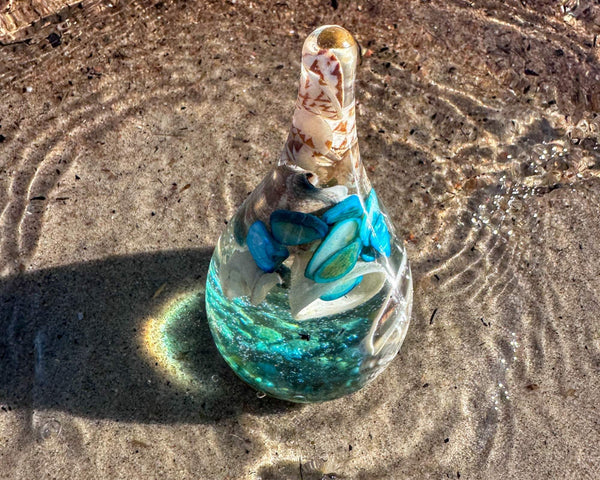 Seashell Serenade Ring Holder with Real Seashells and Sand