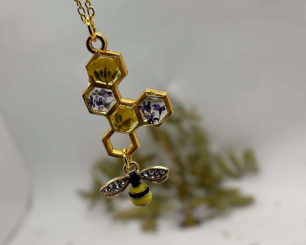 Bee Harmony Pendant - Handmade Pendant with Rhinestone Bee Charm