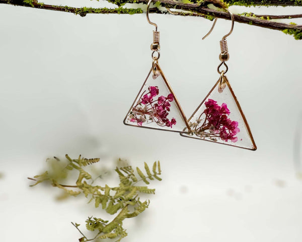 Pink Blossom Charm - Handmade Pressed Flower Petal Resin Earrings
