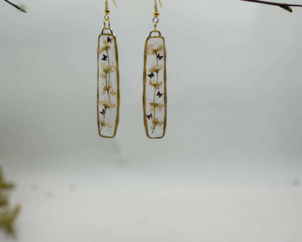 Bloom Cascade Earrings - Minimalistic Meets Boho - Pressed Flower