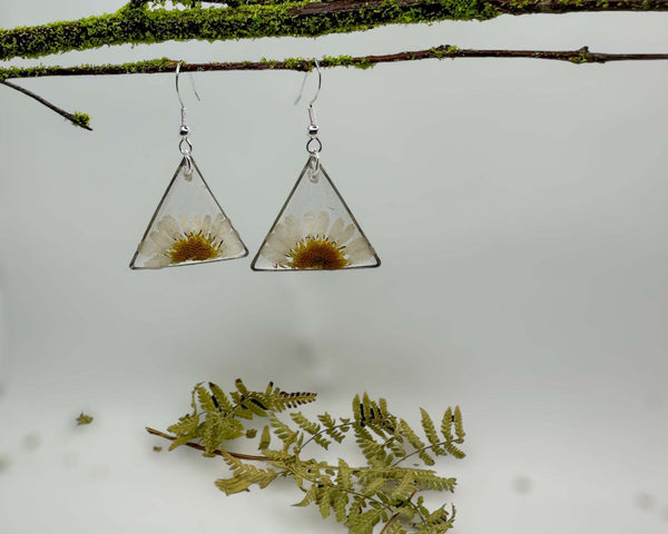 Daisy Charm - Handmade Pressed Flower Petal Resin Earrings