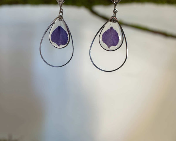 Purple Petal Charm - Handmade Flower Petal Resin Earrings
