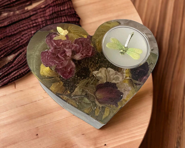 Roses & Sunflower Tealight Holder - Handmade with Real Flowers