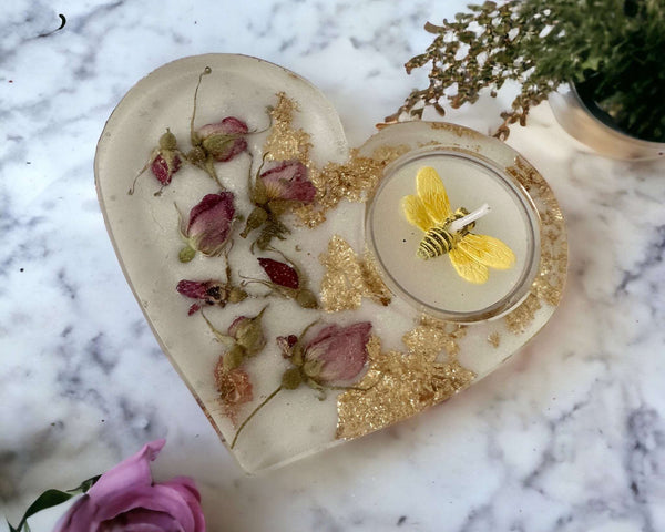 Rose Bud Tealight Candle Holder Handmade with Epoxy Resin and Flowers