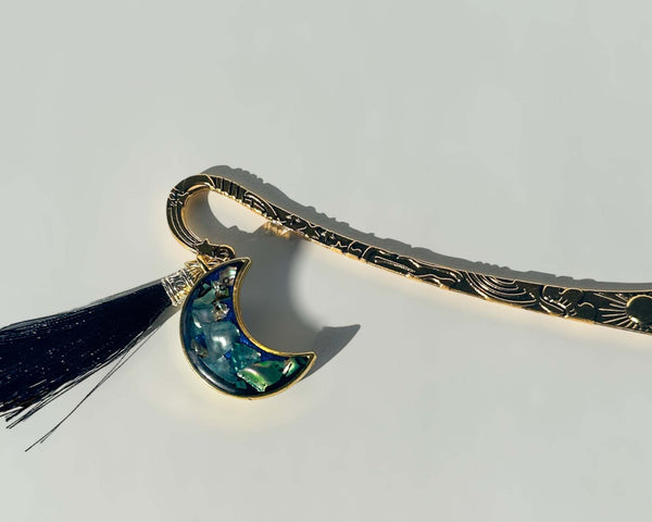 Bookmark - Moon Themed Celestial Elegance with Real Mother of Pearl