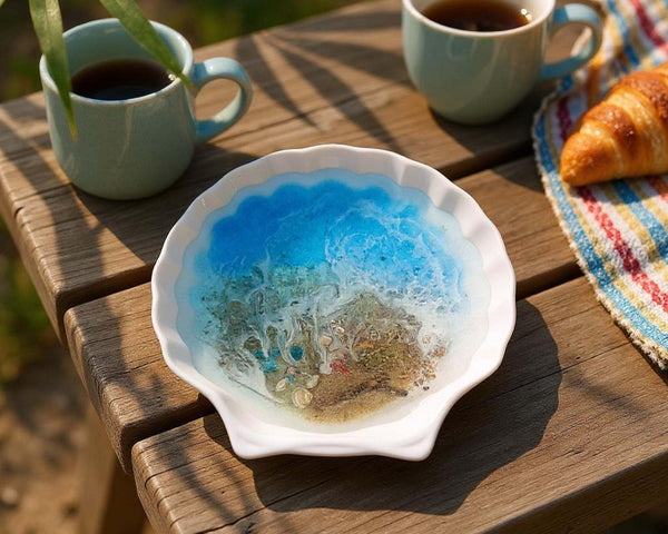 Ocean Breeze Seashell Porcelain Tray - Handmade Resin Seashell Tray