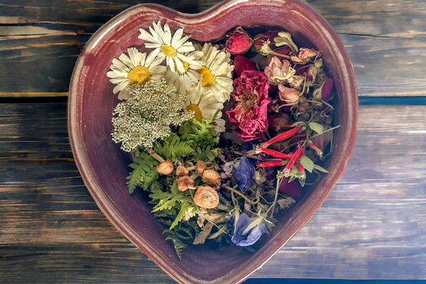 Dried Flowers - Heart Shaped Bowl filled with dried Flowers