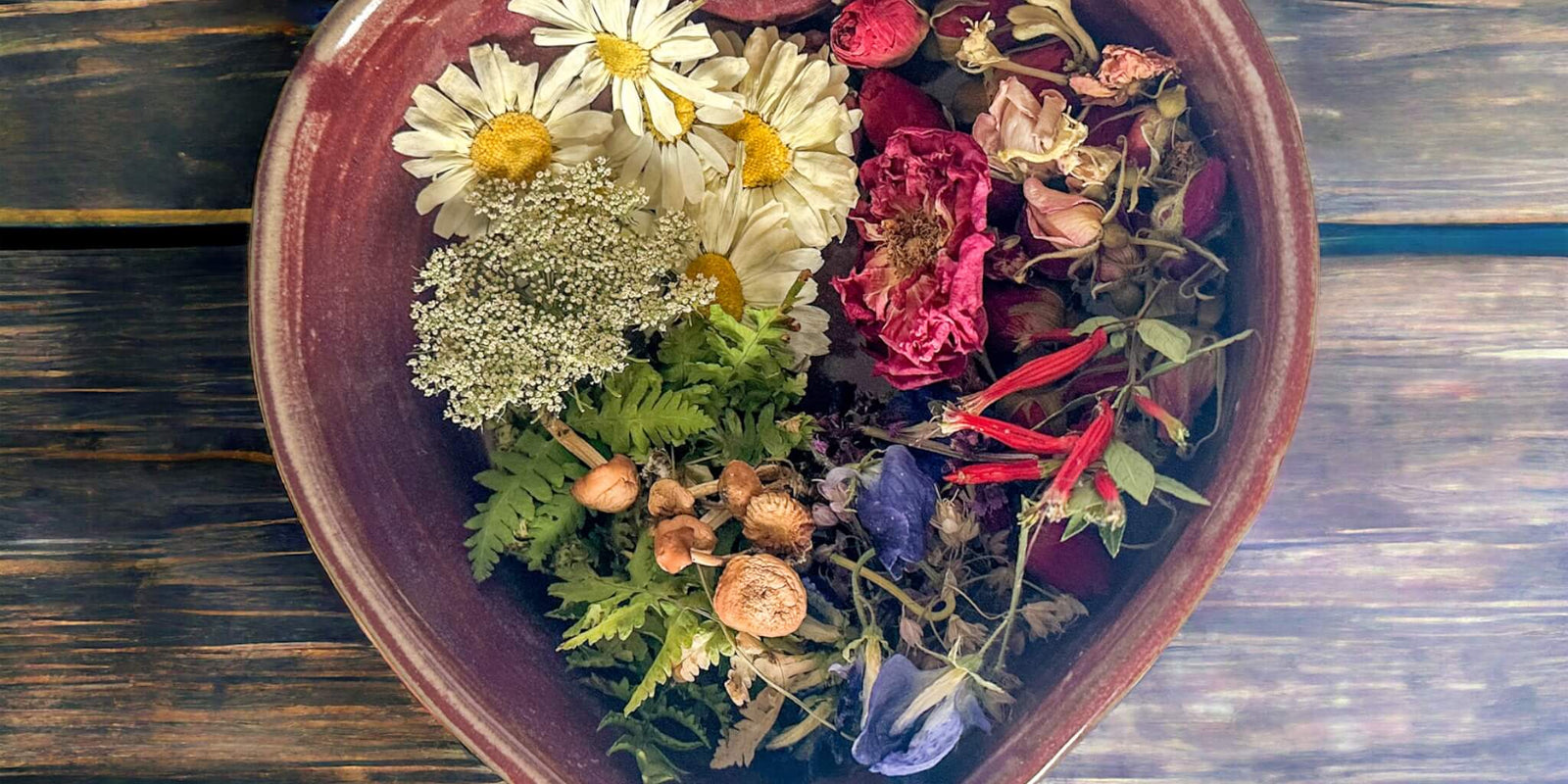 Dried Flowers - Heart Shaped Bowl filled with dried Flowers